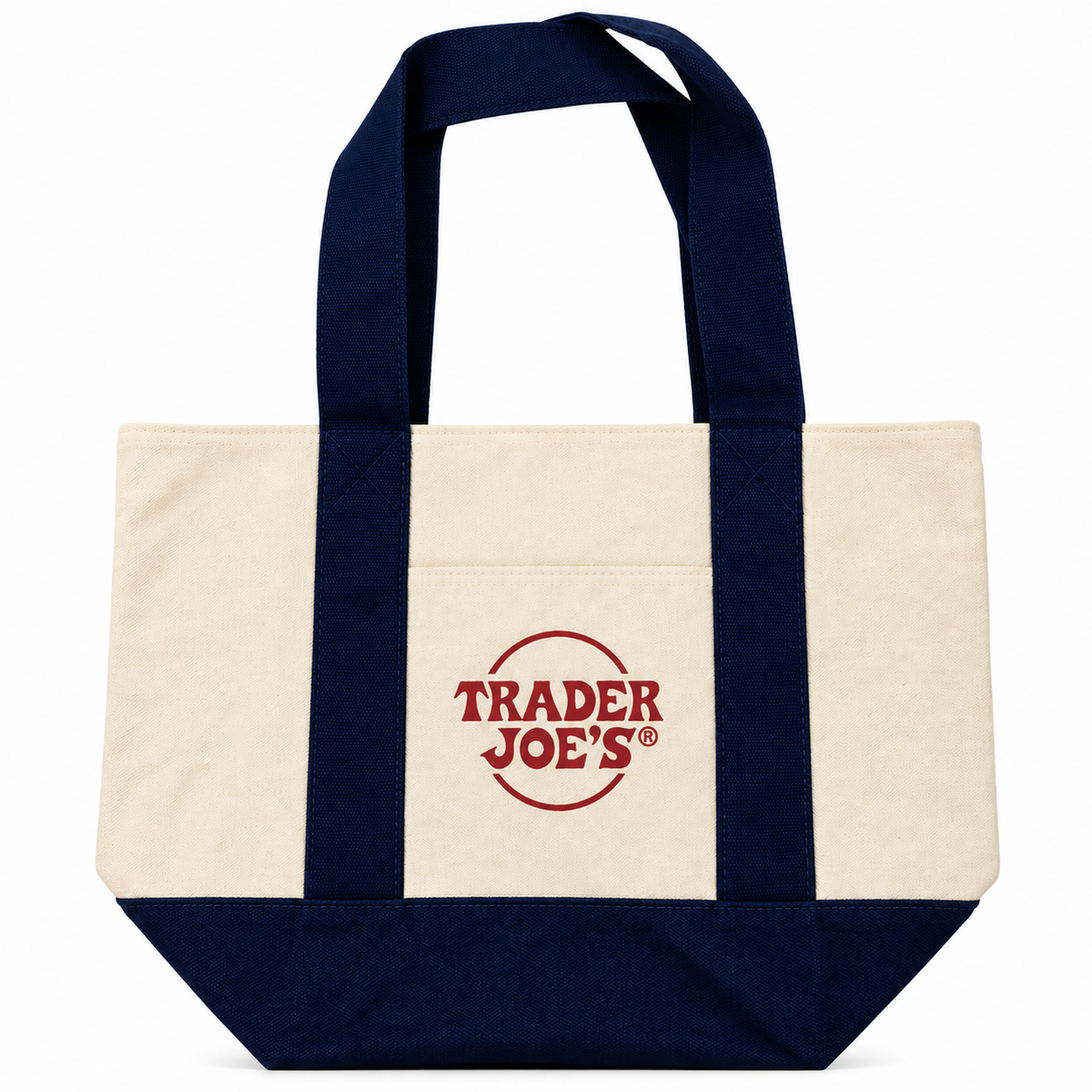 Trader Joe's Large Canvas Tote Bag in navy blue, brand new with tags