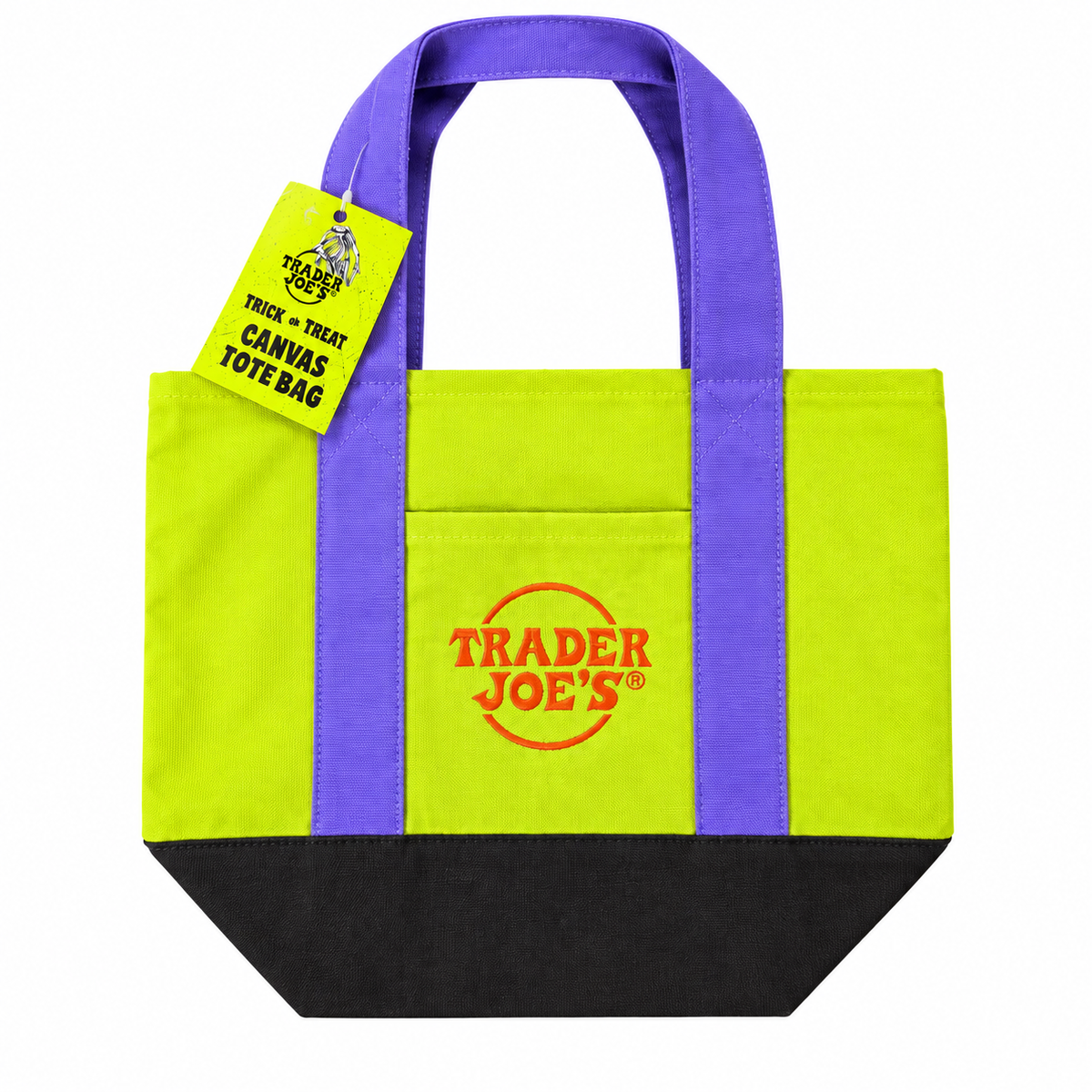 Trader Joe's Halloween mini canvas tote in green and multicolor