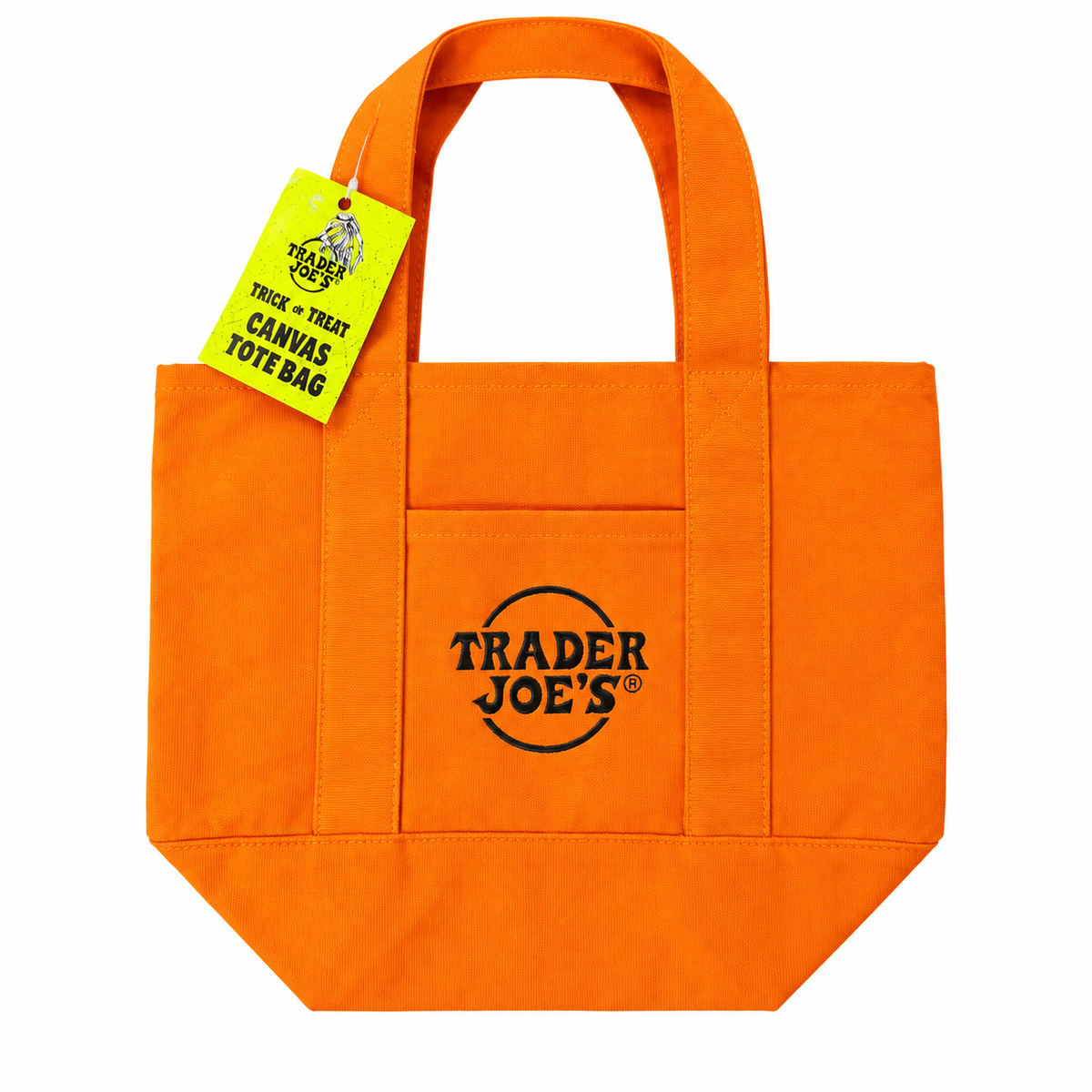 Trader Joe's Halloween mini canvas tote in orange and black