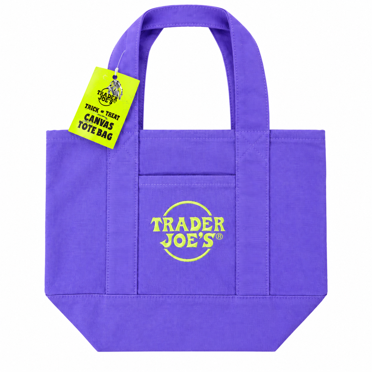 Trader Joe's Halloween mini canvas tote in purple and green