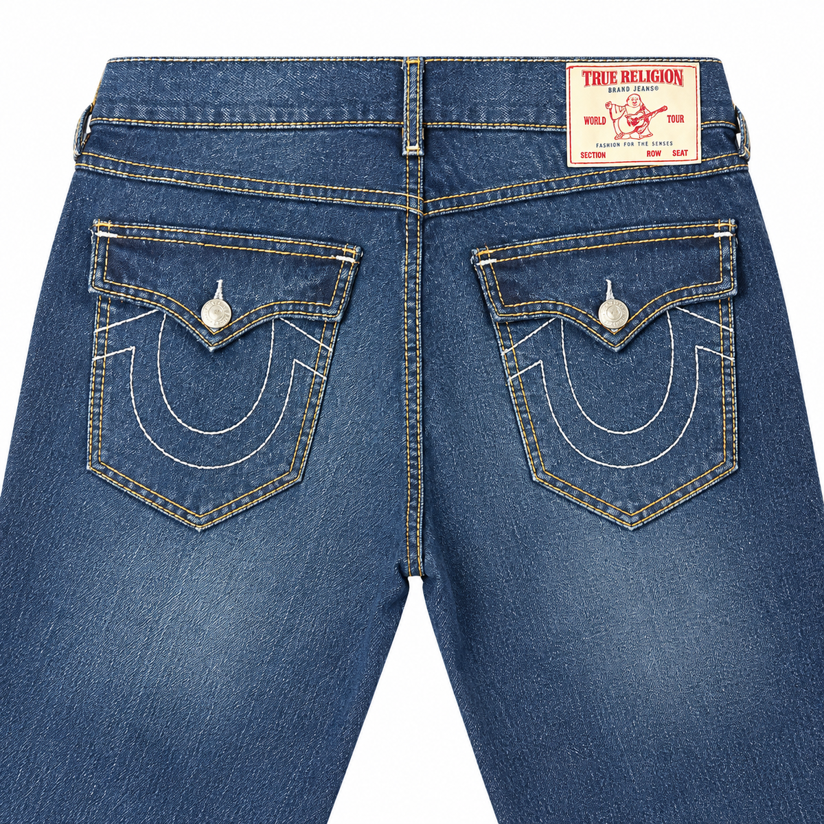 True Religion Ricky Big T Flap Straight Jean, Dark Sultry Wash back detail